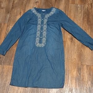 J Jill Blue Denim Embroidered Long Sleeve Dress Size Small